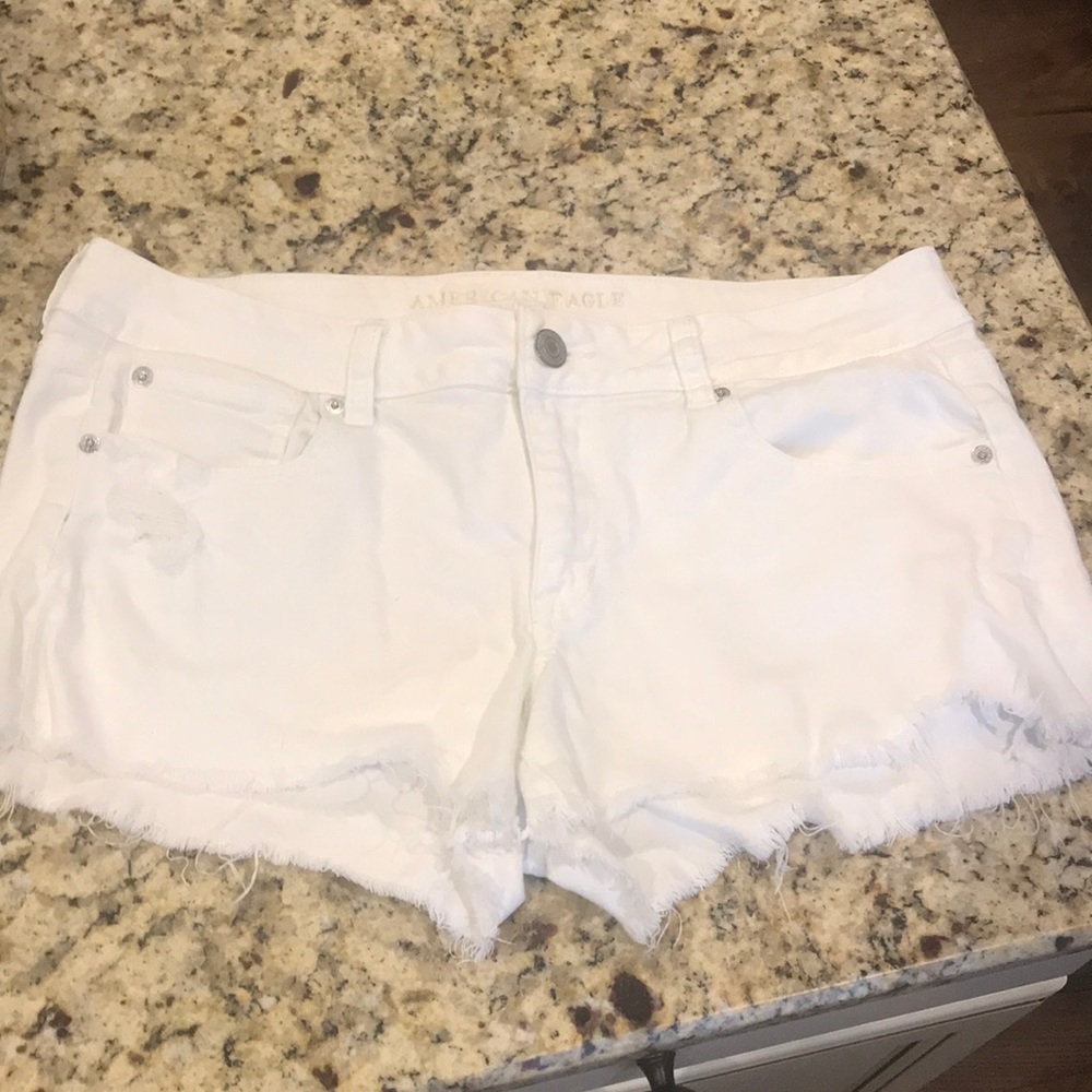 AE white blue jean shorts